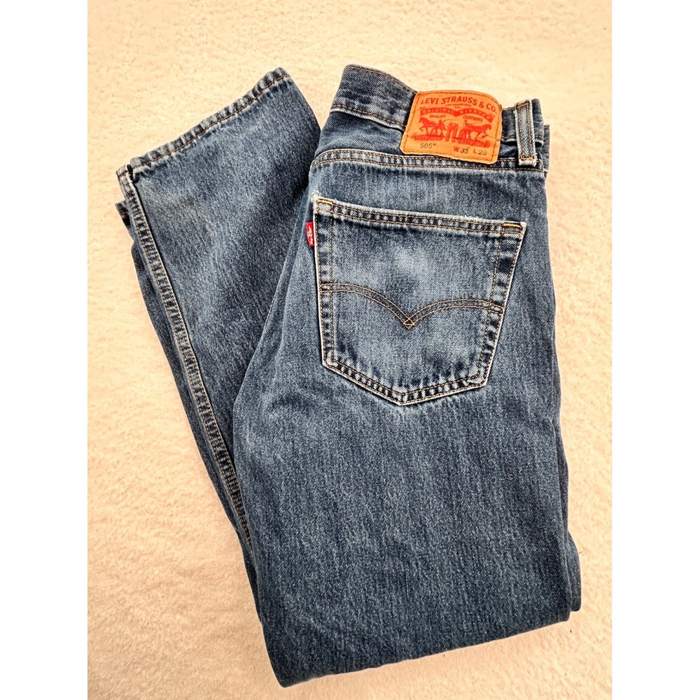 Levis 505 Regular Fit Straight Leg Jeans Blue Denim 33x29 Mens Rugged Workwear
